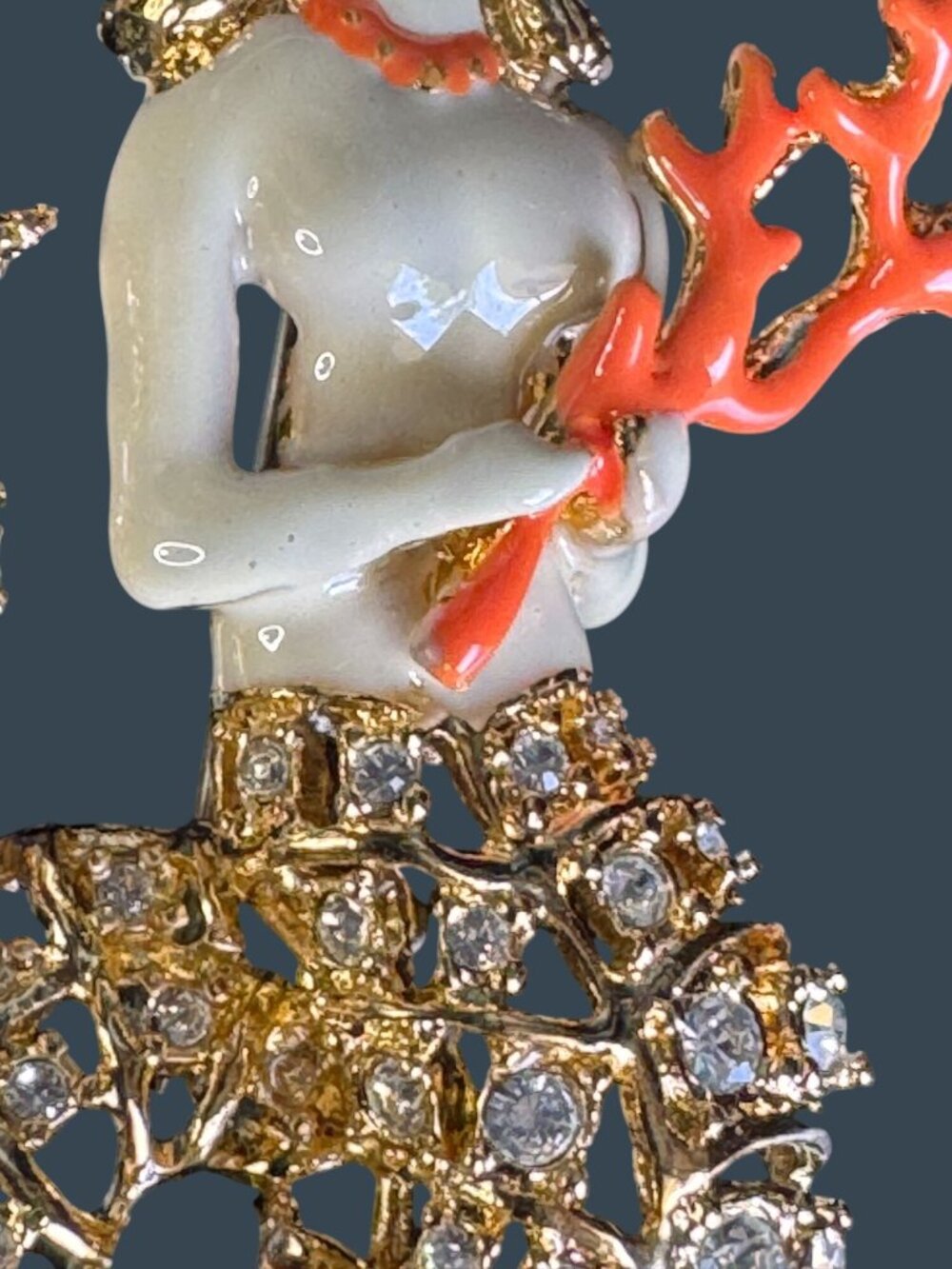 Rare Hutton Wilkinson Signed Mermaid Brooch Swarovski Crystal Tony Duquette 1990 - Picture 9 of 12